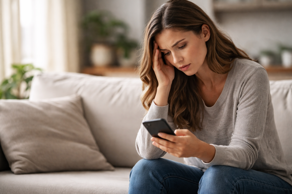 Woman reflecting on cycle of abuse and manipulative apologies at home