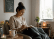 Survivor practicing self-care recovery in a calm safe space